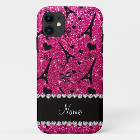 naam paris eiffel tower neon hot roze glitter Case-Mate iPhone case (Achterkant)