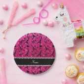 naam paris eiffel tower neon hot roze glitter papieren bordje (Feest)