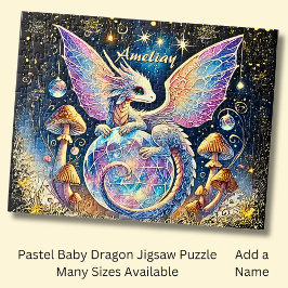 Naam, Pastel Baby Draak Roze Blauw op Donker Legpuzzel
