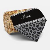 Naam pastel gele glitter zwarte leopard stropdas (Opgerold)
