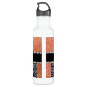 Naam pastel oranje glitter zwarte leopard waterfles  (Achterkant)