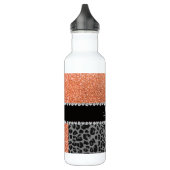 Naam pastel oranje glitter zwarte leopard waterfles  (Links)
