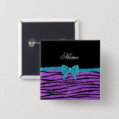 Naam pastel paarse glitter zebra turquoise bow vierkante button 5,1 cm (Voorkant /achterkant)