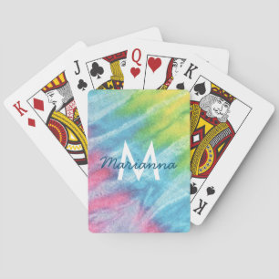 Naam pastel regenboogstraal kleurstofmonogram pokerkaarten