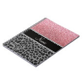 Naam pastelroze glitter zwarte leopard notitieboek (Linkerzijde)