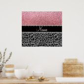 Naam pastelroze glitter zwarte leopard poster (Keuken)