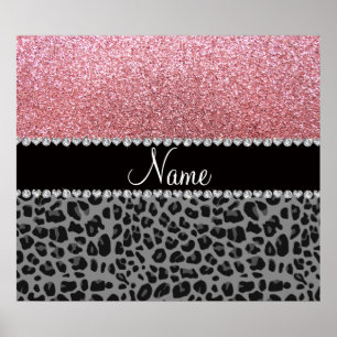 Naam pastelroze glitter zwarte leopard poster