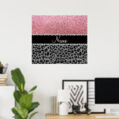Naam pastelroze glitter zwarte leopard poster (Thuiskantoor)