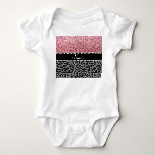 Naam pastelroze glitter zwarte leopard romper (Voorkant)