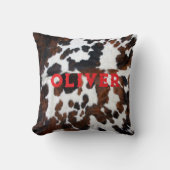 Naam Patchwork Cowhide Print Western Rustic Rood Kussen (Voorkant)