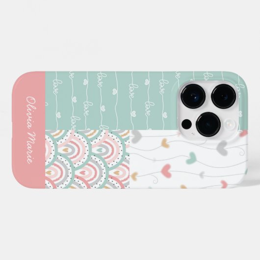  naam Patchwork Love Hearts Rainbows Case-Mate iPhone Case (Achterkant (horizontaal))