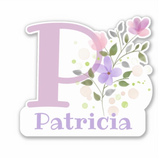 Naam Patricia & Initiaal met Floral Design Sticker (Voorkant)