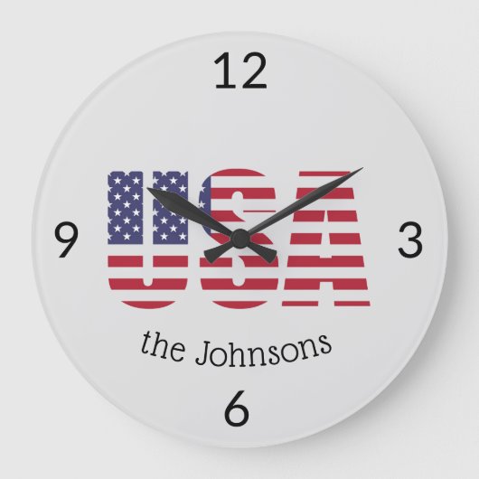 Naam, Patriottische USA Vlag 10.75-in Grote Klok (Voorkant)