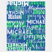 Naam Patroon Blauw Groen Gestempeld Allover Fleece Deken (Voorkant)