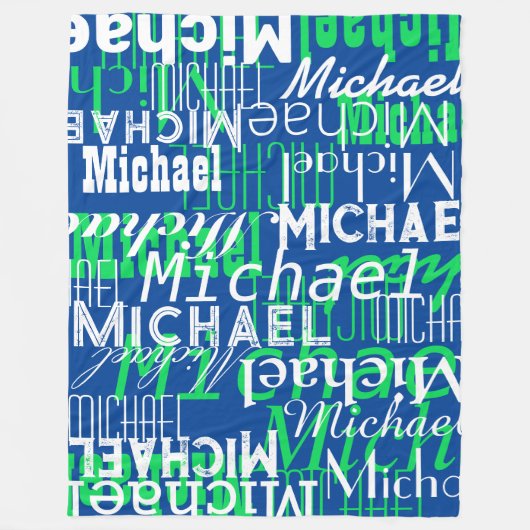 Naam Patroon Blauw Groen Gestempeld Allover Fleece Deken (Voorkant)