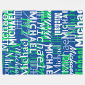 Naam Patroon Blauw Groen Gestempeld Allover Fleece Deken (Voorkant (Horizontaal))