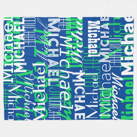 Naam Patroon Blauw Groen Gestempeld Allover Fleece Deken (Voorkant (Horizontaal))