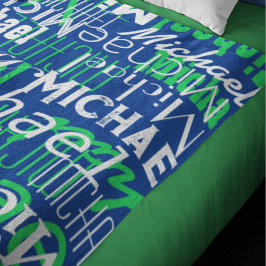 Naam Patroon Blauw Groen Gestempeld Allover Fleece Deken