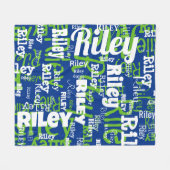 Naam Patroon Blauw Groen Typografie Sport Team Fleece Deken (Voorkant (Horizontaal))