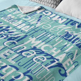 Naam Patroon Blauwgroen Blauw Typografie Gestempel Fleece Deken