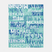 Naam Patroon Blauwgroen Blauw Typografie Gestempel Fleece Deken (Voorkant)