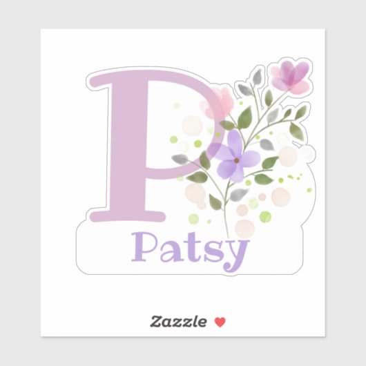 Naam Patsy & Initiaal met Bloemendesign Sticker (Vel)