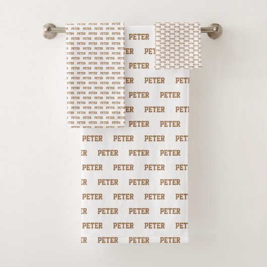 Naam Pattern Modern Light Brown Bath Towel Set Bad Handdoek (Insitu)