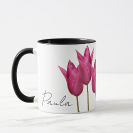 naam Paula roze tulpen bloemig Mok