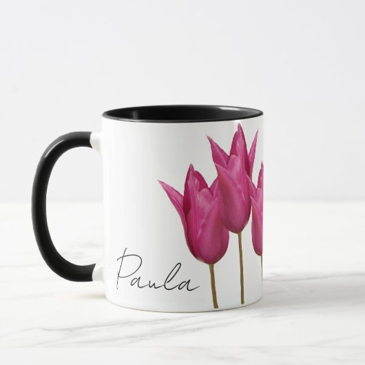 naam Paula  roze tulpen bloemig Mok (Links)