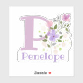 Naam Penelope plus Initiaal met Bloemendesign Sticker (Vel)