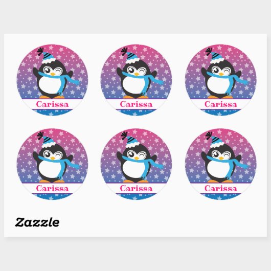 Naam Penguin sterren Ronde Sticker (Vel)