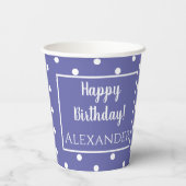 Naam Periwinkle Modern Polka Dots Birthday Papieren Bekers (Achterkant)