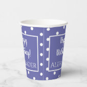 Naam Periwinkle Modern Polka Dots Birthday Papieren Bekers (Rechts)