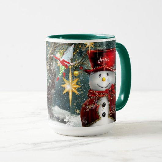 Naam Personaliseer Kerstcadeau Leuke Sneeuwman Mok (Voorkant rechts)