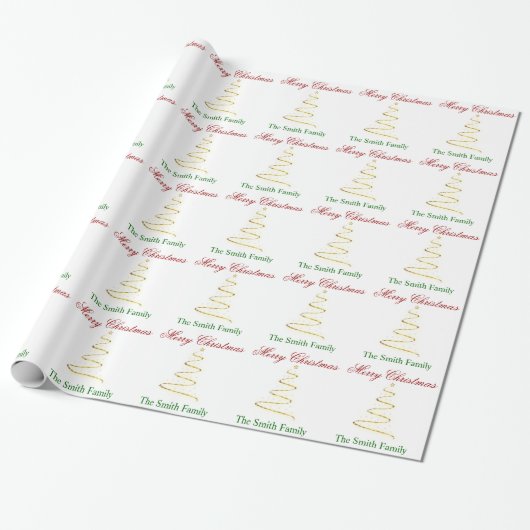 Naam personaliseren Modern kerstboompapier Cadeaupapier (Uitgerold)