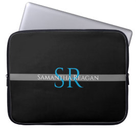 Naam personaliseren & Monogram Blauw/Witte Grijze  Laptop Sleeve