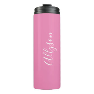 Naam Personaliseren Wit Script Verticaal, Roze Thermosbeker