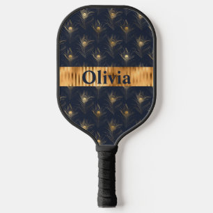Naam Persoonlijke Peacock Feathers Print Gold Pickleball Paddle