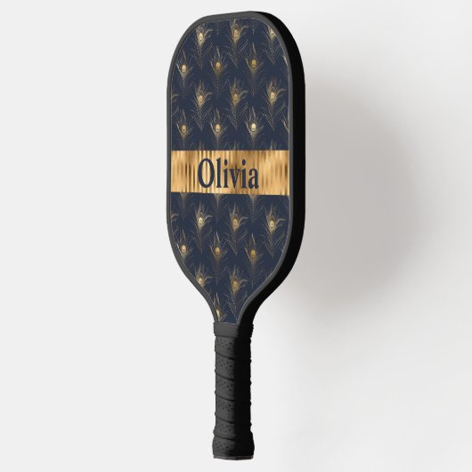 Naam Persoonlijke Peacock Feathers Print Gold Pickleball Paddle (Links)