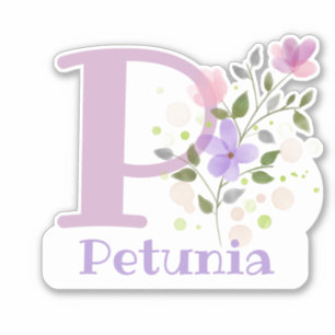 Naam Petunia & Initiaal met Floral Design Sticker