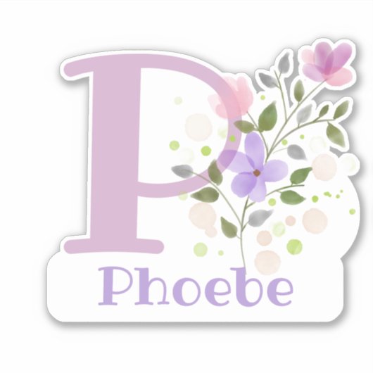Naam Phoebe & Initiaal met bloemendesign Sticker (Voorkant)