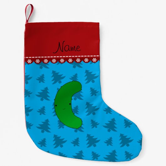 Naam pickle sky blue kerstbomen kleine kerstsok (Voorkant)
