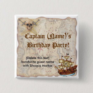 Naam Pin Favors for Pirate Birthday Party Vierkante Button 5,1 Cm
