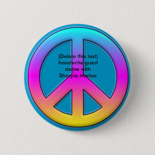Naam Pin RETRO Peace Favors for 60s hippy Party Ronde Button 5,7 Cm
