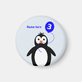 Naam pinguïn 3e verjaardagsblauw toevoegen magneet