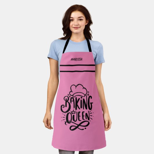  naam Pink Baking Queen Typography Schort (Gedragen)