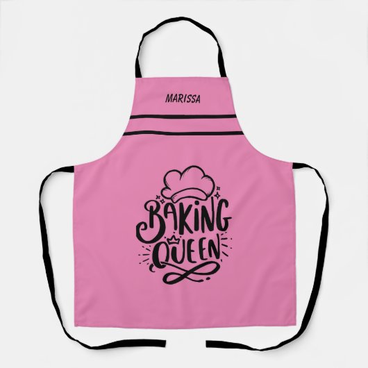  naam Pink Baking Queen Typography Schort (Voorkant)