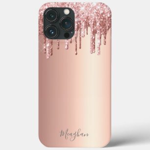 Naam Pink Glitter Monogrammed Roos Gold Drips Case-Mate iPhone Case