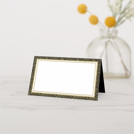 Naam Plaats Card-Black & Gold Glitter Plaatskaartje (Voorkant)