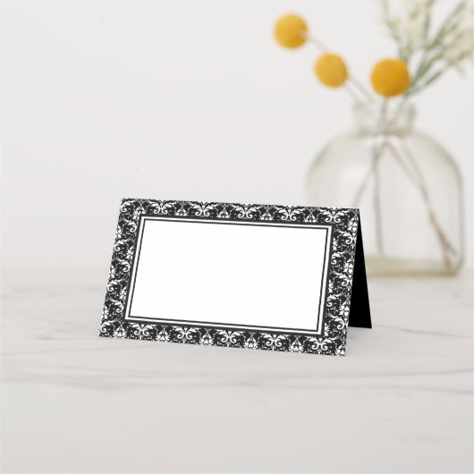 Naam Plaats Card-Black & White Damask Plaatskaartje (Voorkant)